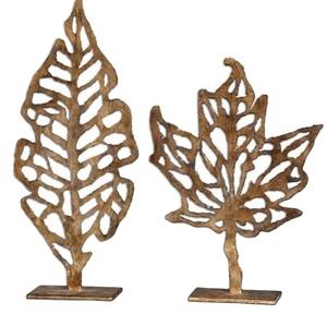 Décoration de Table créative, ensemble de 2 sculptures de feuilles pour la maison, la vaisselle de bureau, accessoires de décoration de Table en métal plaqué or - Product Image 1