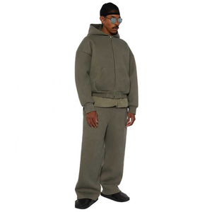 Personalizado Hombres French Terry 100% Algodón Calidad Premium Oversized 3D Logo Full Zip up Sudadera con capucha y Jogger Set Chándal - Product Image 3