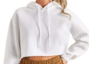 Sudadera corta con capucha antiarrugas y antibolitas a la moda para mujer 100% algodón polar poliéster transpirable para otoño - Product Image 6