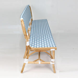 Handwoven Eco-Friendly Durable Minimalist Antique Outdoor Garden Rattan <b>Sofa</b> <b>Bench</b> Blue White for Patio Balcony Cafe Resort - Product Image 2