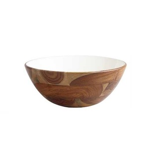 Cuenco para servir redondeado con acabado brillante impreso de esmalte de madera de alta calidad cuencos para servir de madera hechos a mano - Product Image 1