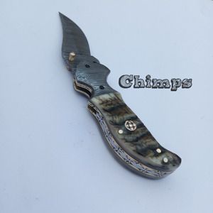 Couteau pliant en acier damas de haute qualité manche en corne de bélier et couteau de poche multi-outils de chasse OEM prix raisonnable personnalisable - Product Image 3