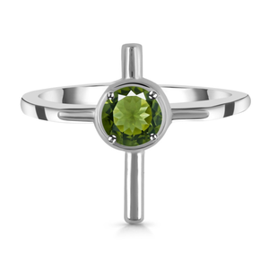 925 Sterling Silver Cross-Shape <b>Ring</b> Fashionable Silver Plated Wedding Gift for Engagement Featuring a Cut <b>Moldavite</b> Gemstone - Product Image 1