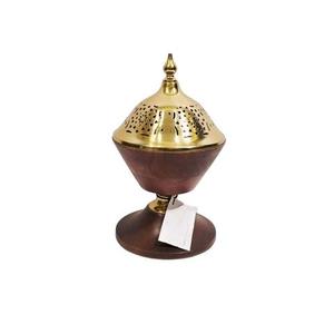 Hammered Metal Body Wooden Top Bakhoor Holder Incense <b>Burner</b> OIud Dispenser for Ramadan Hammered Design <b>Silver</b> Plated - Product Image 2