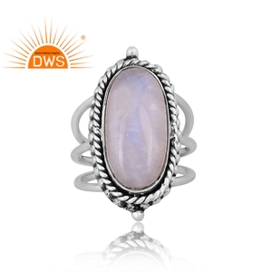 Anillo de cabujón ovalado de piedras preciosas de piedra lunar arcoíris Natural de Plata de Ley 925 oxidada para mujer Fuego Azul - Product Image 2