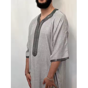 Thobe marocain sophistiqué pour hommes cousu à la main respirant léger brodé Vintage longueur de plancher Design poli automne - Product Image 2