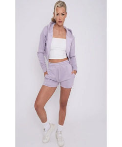 Femmes longueur décontracté solide polaire à capuche et short 2 pièces ensemble uni en gros 2 pièces ensembles pour femmes - Product Image 5