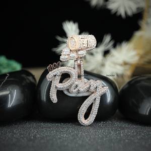 Custom Hip Hop Name Pendant Moissanite Diamond 925 Sterling Silver Rose <b>Gold</b> Plated <b>Double</b> Layer Jewelry by Phoenix Enterprise - Product Image 2