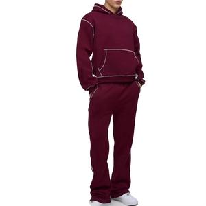 Sudadera con capucha y pantalones de chándal acampanados de pierna recta, chándal para hombre con cremallera personalizada, chándal lavado con ácido, serigrafía personalizada - Product Image 1