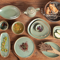 YAYU Vaisselle de restauration hôtelière très vendue, assiettes en céramique vertes vintage en porcelaine émaillée pour steak, idéales pour les restaurants