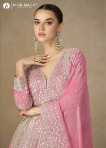 Robe Anarkali longue en soie Georgette haut de gamme avec broderie riche / Salwar Kameez Dupatta traditionnel 2026 pour soirée - Product Image 3