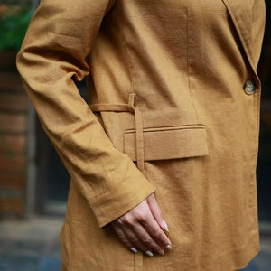 Femmes durable Ramie Slouch cravate vestes motif à carreaux tissé coton avant rabat bouton décor automne hiver été traité - Product Image 4