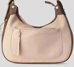 Sac hobo en cuir bicolore à motif vintage pour femmes, beige, sac à bandoulière, fermeture éclair, sangle réglable, résistant à l'eau - Product Image 3