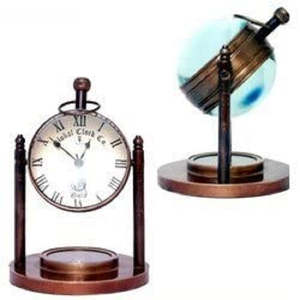 Modern Retro Vintage Brass Table <b>Clock</b> Antique Style with Compass for Outdoor & Kitchen Quartz Desk <b>Clock</b> Metal Home Decoration - Product Image 2