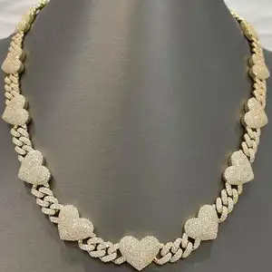 Moissanite elmas 14MM büstü aşağı buzlu Out Hip Hop geniş kalp küba Link zinciri düzenli en iyi fiyatlar için hindistan