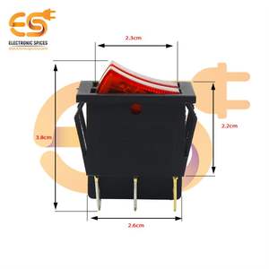 Interruptor Basculante de Plástico de 6 Pines, Doble SPST, Color Rojo, 9563GO 16A 250V, con Indicador, ELECTRONIC SPICES CN - Product Image 3