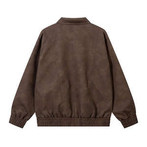 Veste en cuir PU de style Maillard American High Street Retro Trendy Jacket Zipper Lapel Gaufrage Logo Jacket - Product Image 4