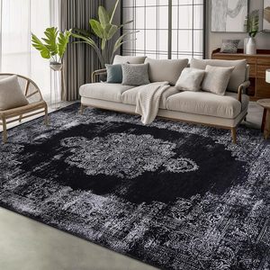 Modern Handmade Washable Kilim <b>Rug</b>-Black and <b>Grey</b> Abstract Medallion Design Polyester with Latex Backing Rectangular <b>Room</b> <b>Rug</b> - Product Image 3