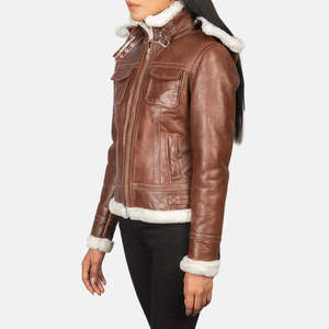 Fiona Brown <b>Shearling</b> Leather <b>Jacket</b> with Hood Windproof Feature - Product Image 2