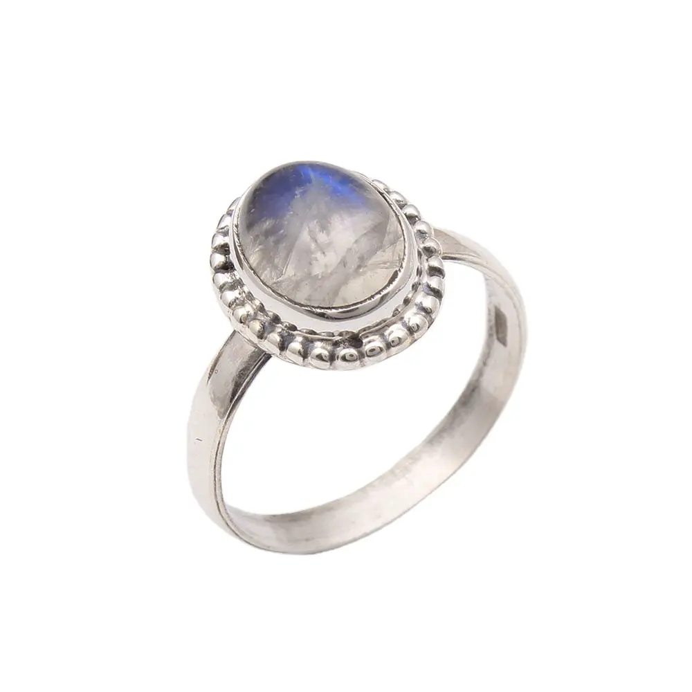 Best selling classic design natural rainbow moonstone gemstone 925 sterling silver ring custom handcrafted jewelry manufacturer