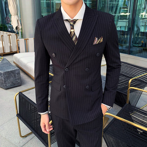 Completo Blazer da ballo blu da uomo 3 pezzi formale doppiopetto giacca classica impermeabile traspirante taglie forti da sposo per - Product Image 6