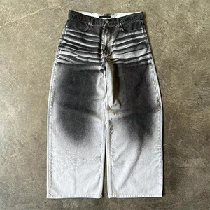 Fabricant de jeans baggy taille haute personnalisés pour hommes, ample, surdimensionné, délavé à l'acide, vintage, jambes larges, denim vieilli, solide - Product Image 5