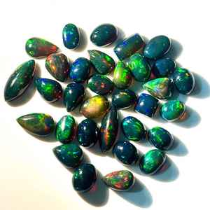 Cabujón de Ópalo Negro Natural Brillante de 8x10-10x14 mm, Ópalo Etíope Welo Fire, Gema Ovalada en Forma de Pera y Marquesa, Piedra Suelta para Joyería - Product Image 3