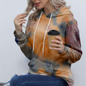 Sweat à capuche en molleton de coton uni, tie-dye, vente chaude, nouvelle arrivée, style pull, tie-dye, anti-boulochage, respirant, pour femme - Product Image 6