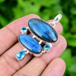 925 Sterling Silver Spinner Cadeau De Mariage Rhodium Plaqué Labradorite Gemstone Pendentif Simple Designer Bijoux pour Les Amoureux - Product Image 3