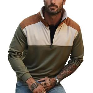 Sweat-shirt à col roulé mi-zippé en molleton chaud pour homme, style patchwork décontracté, printemps automne, grande taille - Product Image 4