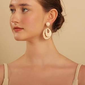 ต่างหูห่วงปาล์มทำด้วยมือสำหรับผู้หญิงเครื่องประดับแบบห้อยสไตล์โบฮีเมียนน้ำหนักเบาวันหยุดพักผ่อนชายหาดในฤดูร้อนดีไซน์แบบฟางทรงรีทรงกลม - Product Image 2