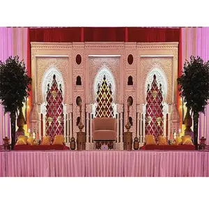 Arabischer Stil einzigartige Rezeption Bühne hintere Rahmen Ideen Großhandel Faser Hochzeit 3D-Säulen Bühne asiatische Hochzeit Bühne Dekor