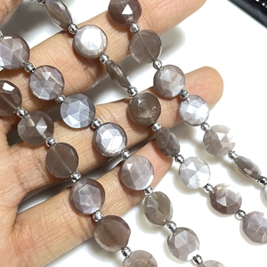 9MM Chocolate Moonstone Faceted Coin Shape Beads Natural Gemstone Coin Shape Beads <b>Center</b> <b>Drilled</b> - Product Image 2