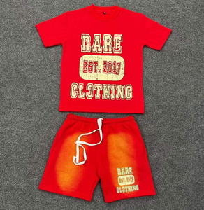 Ensemble de survêtement vintage personnalisé pour homme, style délavé à l'acide, deux pièces, survêtement d'été avec impression sérigraphique, t-shirt court et short - Product Image 4