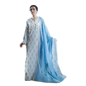 Ensemble de costume 3 pièces pour femme en tissu slub imprimé laqué avec dupatta brodée FE-52066 - Product Image 2