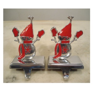 Set Of 2 Pcs Snow Man Red Painted Metal <b>Stocking</b> <b>Holder</b> For Christmas Table Top Decorative - Product Image 1