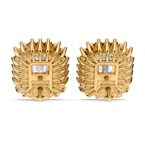 Boucles d'oreilles clous en diamant taille émeraude 1,57 carat avec double halo, en or jaune, blanc et rose 18 carats, fermoir à vis, bijoux de luxe pour mariée - Product Image 2