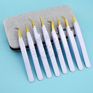 Pince à épiler d'extension de cils de volume blanc de qualité supérieure isolation droite en acier inoxydable pointe de botte incurvée individuelle classique - Product Image 1