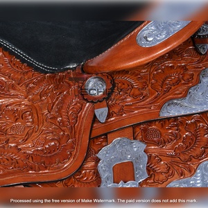 Sillín de caballo de cuero occidental hecho a mano con detalles plateados Herramientas florales Tachuela de equitación ecuestre Premium - Product Image 2