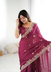 Último diseñador Banarasi algodón seda Sari blusa Kanchipuram invierno boda fiesta desgaste mujeres estilo Casual verano Diwali cobre - Product Image 3