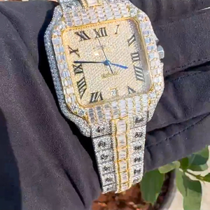 Montre Hip Hop pour homme de qualité supérieure, personnalisée, sertie de diamants de laboratoire, bracelet carré en acier inoxydable 20 mm, verre Miyota, bijoux - Product Image 1