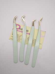 Pinzas de extensión de pestañas con punta de fibra de acero inoxidable, puntas chapadas en oro recubiertas de Color, volumen antimagnético semicurvo Curvo - Product Image 2