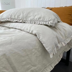 ชุดปลอกผ้านวมผ้าลินินคิงส์แฝด XL ชุดปลอกหมอนสไตล์ชนบทเครื่องนอนลายทึบสำหรับบ้านโรงแรมงานแต่งงานที่ได้รับแรงบันดาลใจจากฝรั่งเศส - Product Image 4