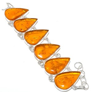 Pulsera de Eslabones de Plata 925 con Gota de Agua de Ámbar Báltico, Estilo Étnico Vintage Unisex, 7-8 Pulgadas, Regalo de Boda - Product Image 3