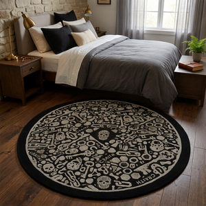 พรมปูพื้นแบบทัฟท์ด้วยมือระดับพรีเมียม ลายกะโหลกโกธิคแบบนามธรรม ดีไซน์ทันสมัย สีดำและสีขาว สำหรับตกแต่งภายใน - Product Image 2