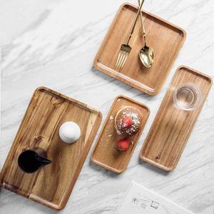 Bandeja de Madera de Acacia Rústica Personalizable para Hogar y Restaurante, Diseño Cuadrado para Servir Café, Postres y Comida, Ligera para Bodas - Product Image 1