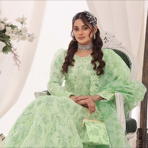 Organza bordada de diseñadores paquistaníes Shalwar Kameez, trajes de Kurti Salwar informales diarios para mujeres de 3 piezas para niñas y mujeres - Product Image 2