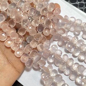 Cuentas de briolette facetadas en forma de pera de Cuarzo Rosa, forma de almendra calibrada, tienda al por mayor de piedras preciosas naturales - Product Image 3
