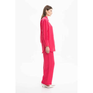 Blusa Informal de Lino Color Fucsia de Corte Holgado para Primavera Verano - Product Image 3