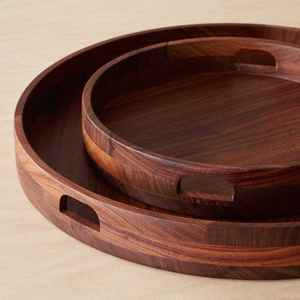 Bandeja cuadrada de madera de acacia hecha a mano para servir el desayuno Bandeja de madera pulida personalizada para la venta - Product Image 2
